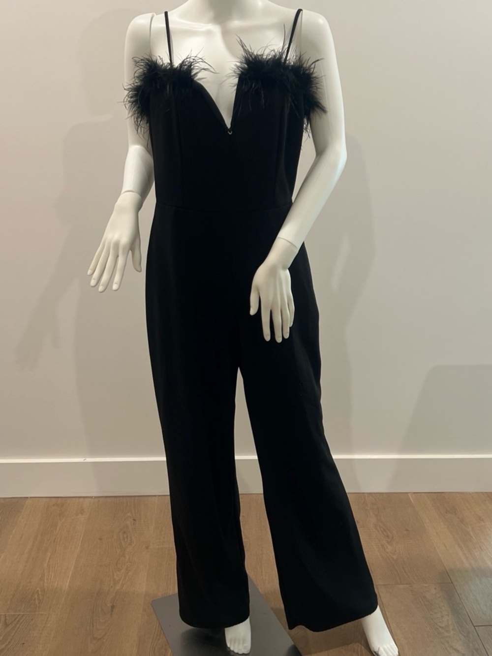 Feather-Trim Black Jumpsuit - Women